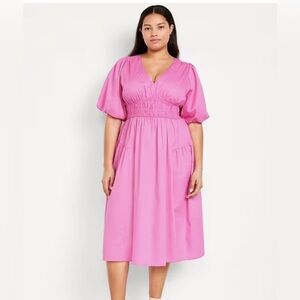 Old Navy Waist-Defined Puff-Sleeve Midi Dress | XXL Petite | 100% Cotton